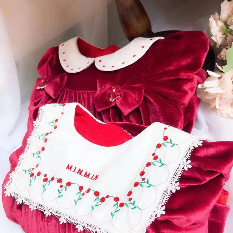 Осенне-зимнее вельветовое платье винно-Красного цвета для маленьких девочек винтажное испанское платье принцессы для девочек от 0 до 7 лет, одежда на день рождения, Рождество