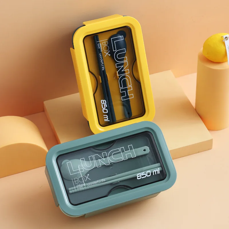 

Lunch Box Separate Compartments Children School Bento Box Food Container Microwave Dinnerware Lunch Box with Tableware (850ML)