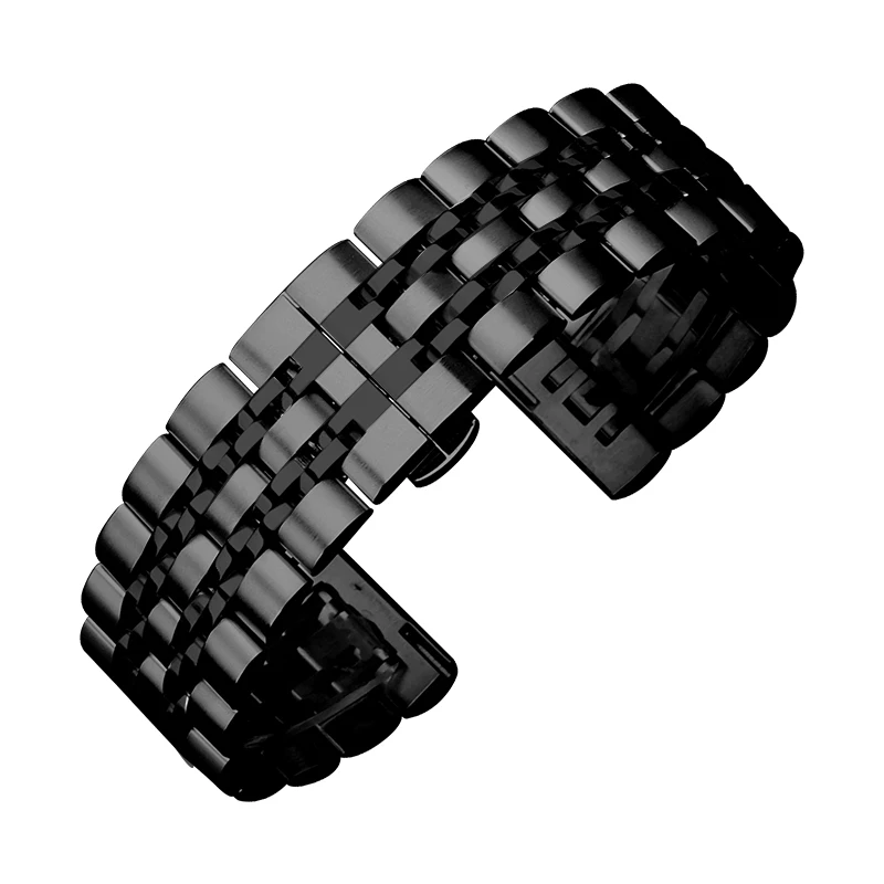 Черный Ремешок для часов из нержавеющей стали 20 мм 22 мм для Amazfit Stratos Pace 2 2s 3 для Amazfit Bip Verge, сменный ремешок для умных часов - Цвет: Черный