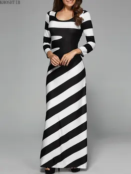 

Houthion Women Dress New Fashion New Women's Nine-point Sleeve Black and White Digital Printing Irregular Striped Dress