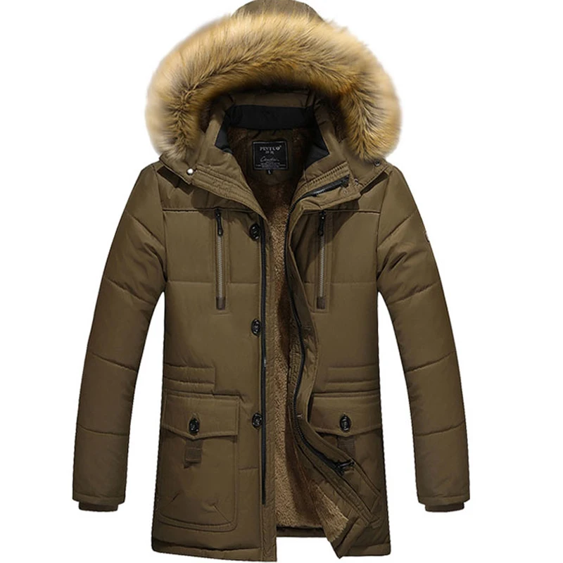 Горячая зима новые куртки и пальто мужские толстые с капюшоном меховой воротник парка мужские флисовые куртки теплые пальто Мужская брендовая одежда верхняя одежда