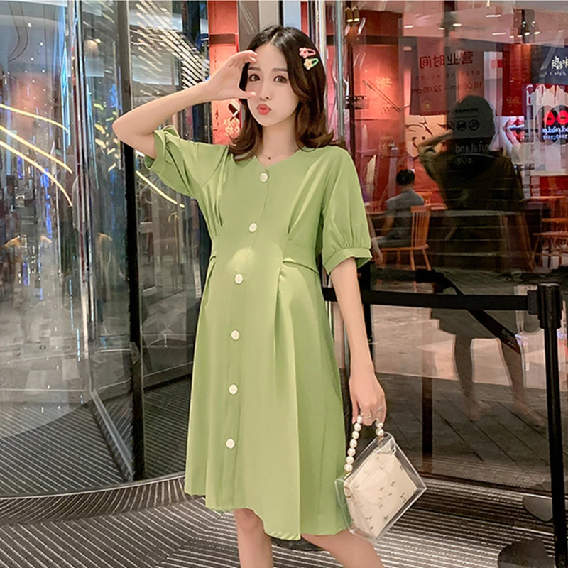 Vestidos de embarazada a la moda para mujer, vestidos de maternidad de fruta verde, vestidos de gasa, ropa de embarazo, ropa Coreana de Vestidos| - AliExpress