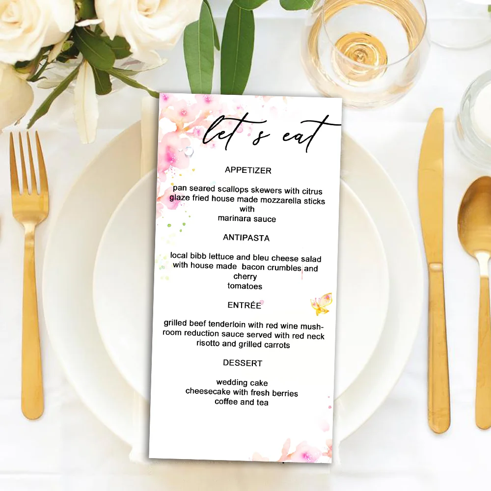 Delicate Wedding Menu Blush Floral Menu Cards Baptism Menu Blush Pink Floral Wedding Shower
