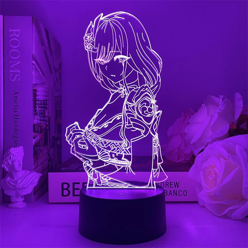 Ночной светильник Genshin Impact Raiden Shogun 3D USB светодиодный в виде игрового персонажа
