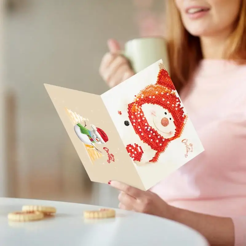 

5D DIY Diamond Painting Cards Christmas Greeting Cards Santa Claus Xmas Postcards Craft Gift for Kids Christmas Decoration