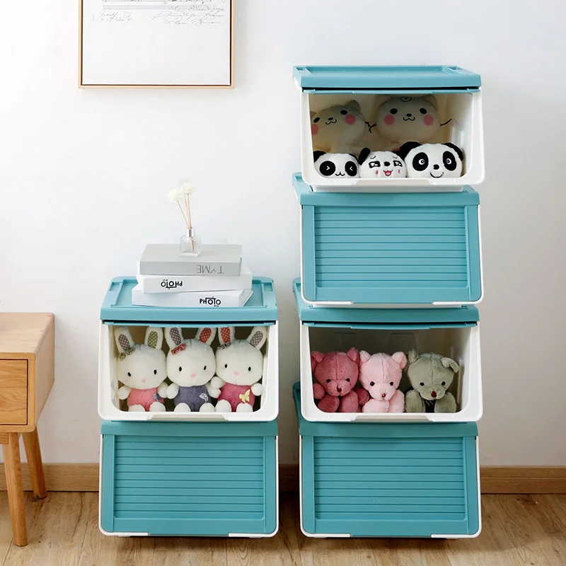 

Plastic Push-pull Cover Clothes Storage Box Stackable Large Toy Snacks Finishing Box Wardrobe Organizer Bins 3 Colors