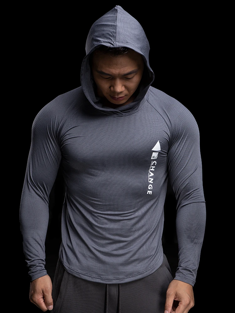 Mens Slim Fit Hooded Hoddie Long Sleeve Muscle Tops Sport Gym Shirts T-shirt