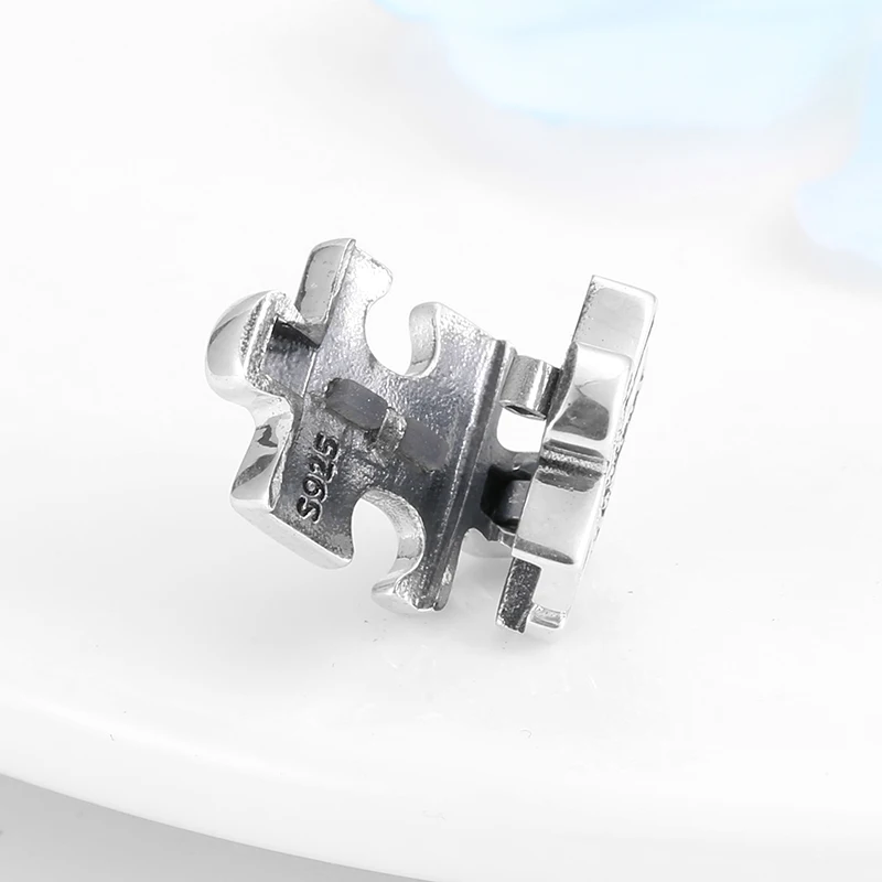 925 пробы серебро Lucky Puzzle квадратные зажимы талисманы из бисера Изготовление ювелирных изделий Подходит Оригинальное отражение браслет