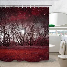 

Universe Moon Shower Curtains, Fantasy Red Forest Under Outer Space Starry Night Skyr, Fabric Shower Curtain Sets with Hooks,