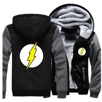 

The Flash Barry Allen Jacket Sweatshirt Men Superhero Hoodies Zipper Winter Thick Fleece Warm Coat Jackets Super Hero Sportswear