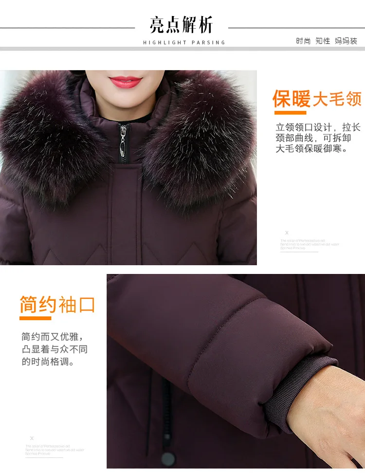 Winter jacket women new winter jacket in middle-aged women's mother winter coat with thick long over-the-knee down cotton