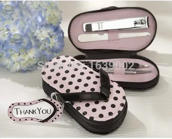 

Free shipping wedding gift and giveaways--Pink Polka Flip Flop" Five Piece Pedicure Set with Matching "Thank You" Tag