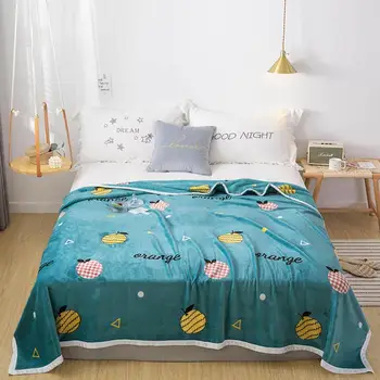 

Orange Blue Fruit Scandinavian Soft Print Double-side Blankets Throws Flannel Fleece Microfiber Plaids Bedsheet Polyester
