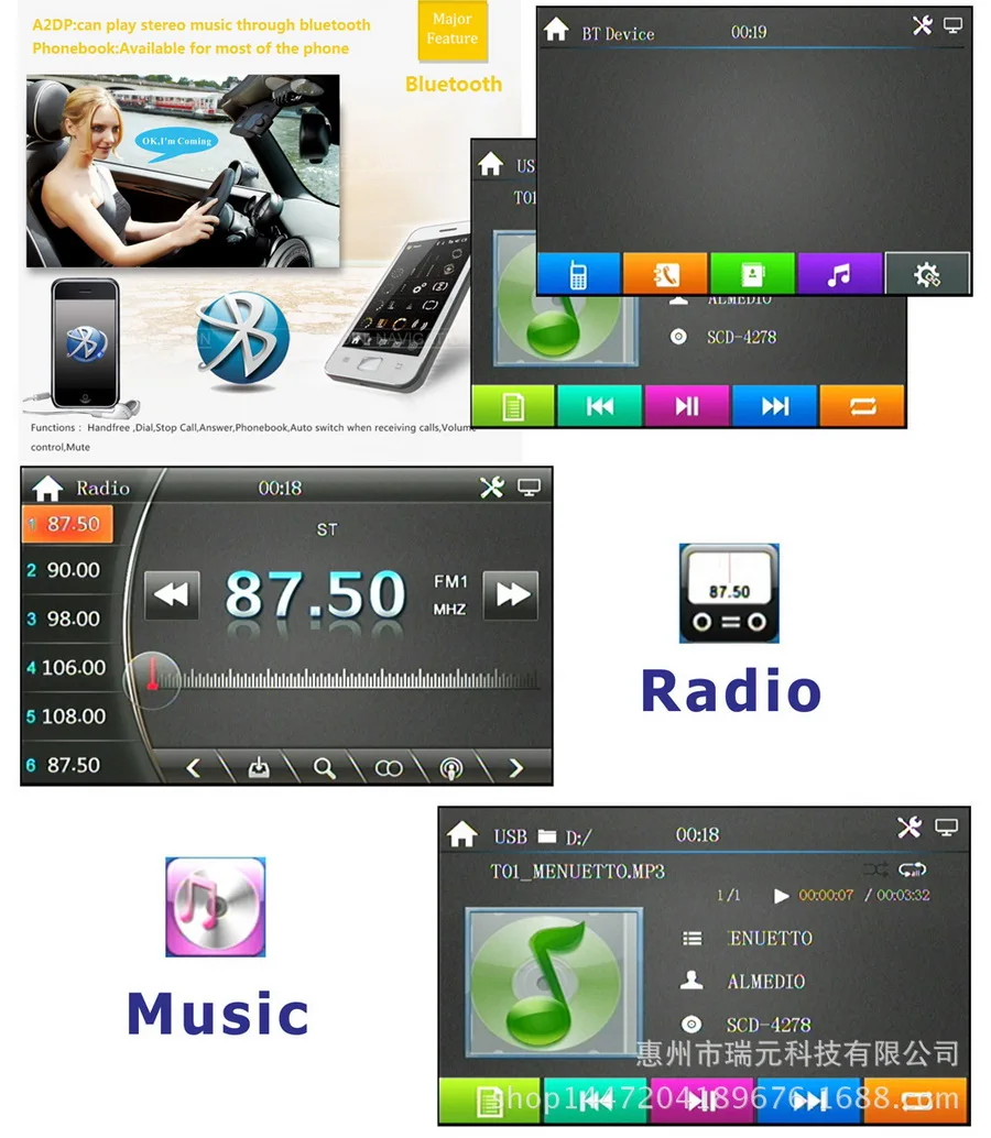 Best 10pcs RM- LC353 6.2 inches HD 2din Universal Car DVD GPS Navigation Car Stereo Radio GPS Bluetooth USB / SD Player 2