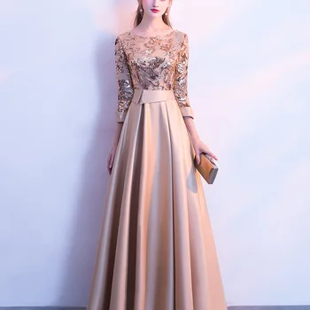 

2020 Robe De Cocktail Courte Golden Evening Dress Women 2020 Autumn Winter New Sequins Fashion Long Noble Banquet Elegant Thin