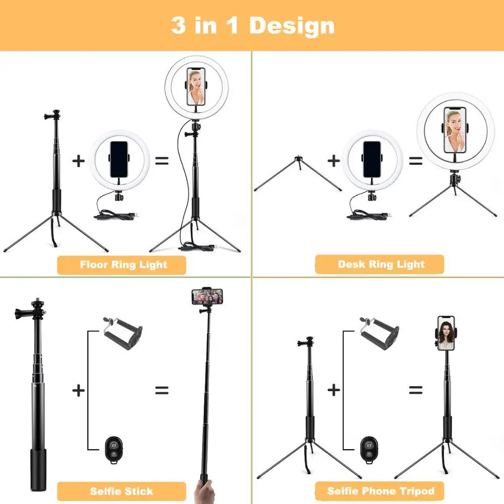 10 дюймовый светодиодный кольцевой светильник для селфи с подставкой штатива