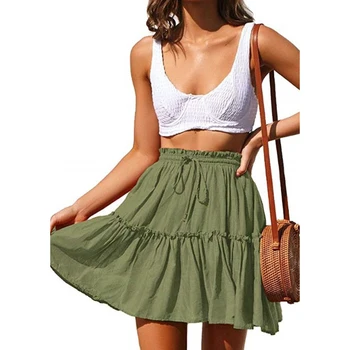 

Women Fashion Pleated Skirts Female Slim Lace Up A-Line Skirt For Women 2020 Hot Sale Ladies Elegant Solid Color Skirts