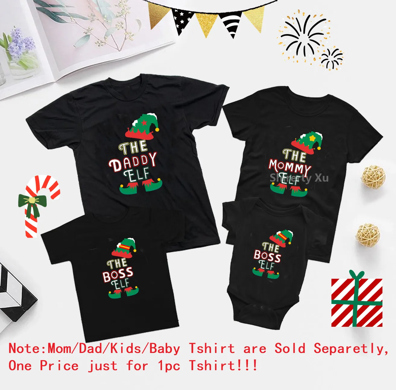 thumbnail image 1 of Camiseta navideña a juego para toda la familia, estampado divertido de Papá Noel, apariencia familiar, ropa para papá, mamá, niño y bebé, mono para bebé, ropa a juego para toda la familia, 1 of 5
