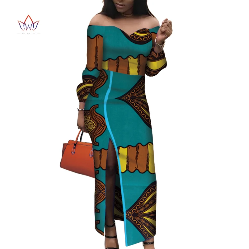 Африканские платья для женщин Базен Riche Сплит Анкара принт Длинные платья Vestidos традиционная Женская африканская одежда WY3602