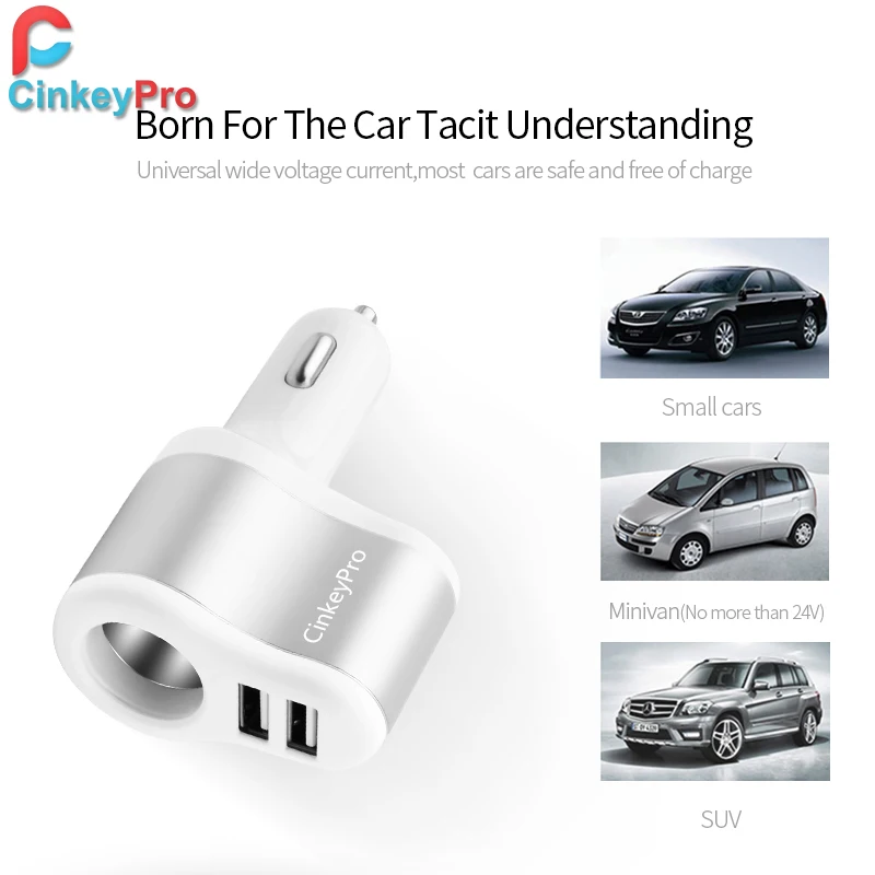 CinkeyPro автомобильное Зарядное устройство прикуриватель 2-Порты USB Зарядное устройство 2.1A автомобиля-Зарядное устройство мобильного телефона, Универсальные наушники для iPhone samsung зарядки