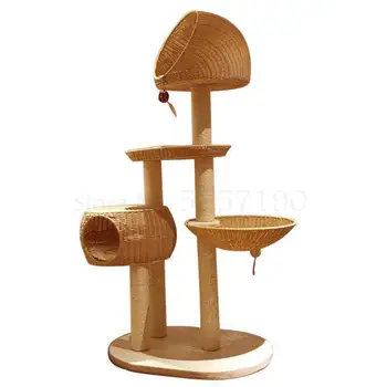 

Cat climbing frame rattan cat nest solid wood cat tree one cat house house cat toy jumping platform summer cat furniture