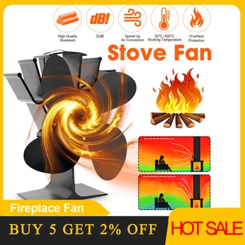 

Stove Fan 4-Blade Heat Powered Stoves Fan Fireplace Log Wood Burning Home Efficient Heat Distribution Fan 5 Colors Optional