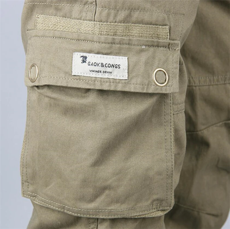 Брюки-карго мужские повседневные хлопковые мульти карманы военные тактические брюки уличная армия прямые брюки мешковатые длинные брюки