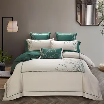 

Blossom Birds Embrioidery Vintage Retro Bedding set Egyptian Cotton Duvet Cover Fitted Bedsheet Pillowcase Queen King size 4Pcs