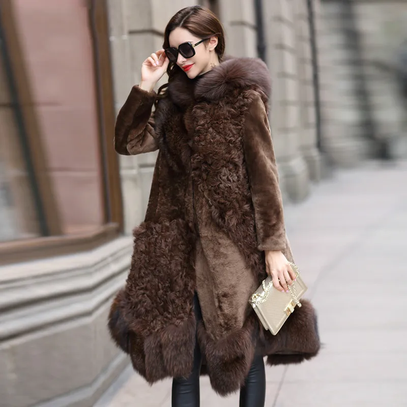 Пальто из натурального меха женская шерстяная куртка с воротником из лисьего меха зимнее пальто женская одежда винтажные двойные Топы Manteau Femme ZT4116