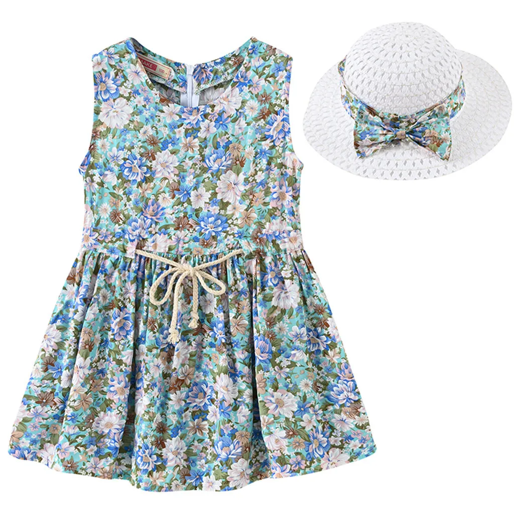 Toddler Baby Kids girls dress Floral Flowers Ruched Strap Summer Princess Dress 2-7 Years old children clothes summer #B