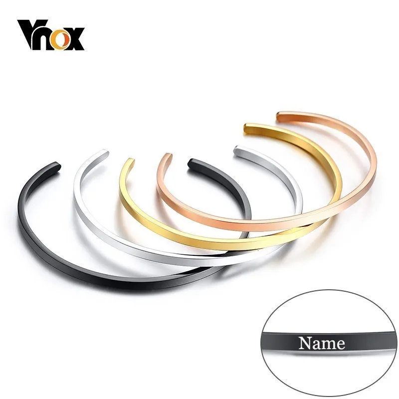 Vnox, 4 цвета, персонализированные подарки, ID браслеты-манжеты для влюбленных, гравировка имени, нержавеющая сталь, унисекс, аксессуары для браслетов