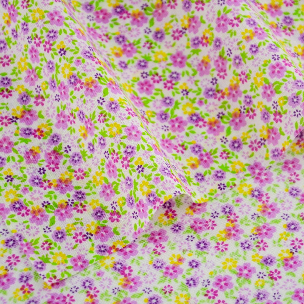 2016 News 100% Cotton Fabric Purple Flowers And Green Leaves Design Home Textiletelas Clothing Scrapbooking Tecido Cm Patchwork