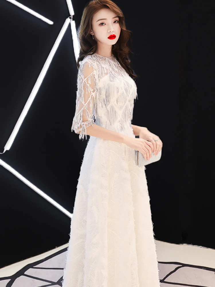 High-end вечернее платье новые модные блузки с короткими рукавами платье для выпускного вечера трапециевидной формы платье для банкета, вечеринки с высоким воротом и пайетками; Robe De Soiree