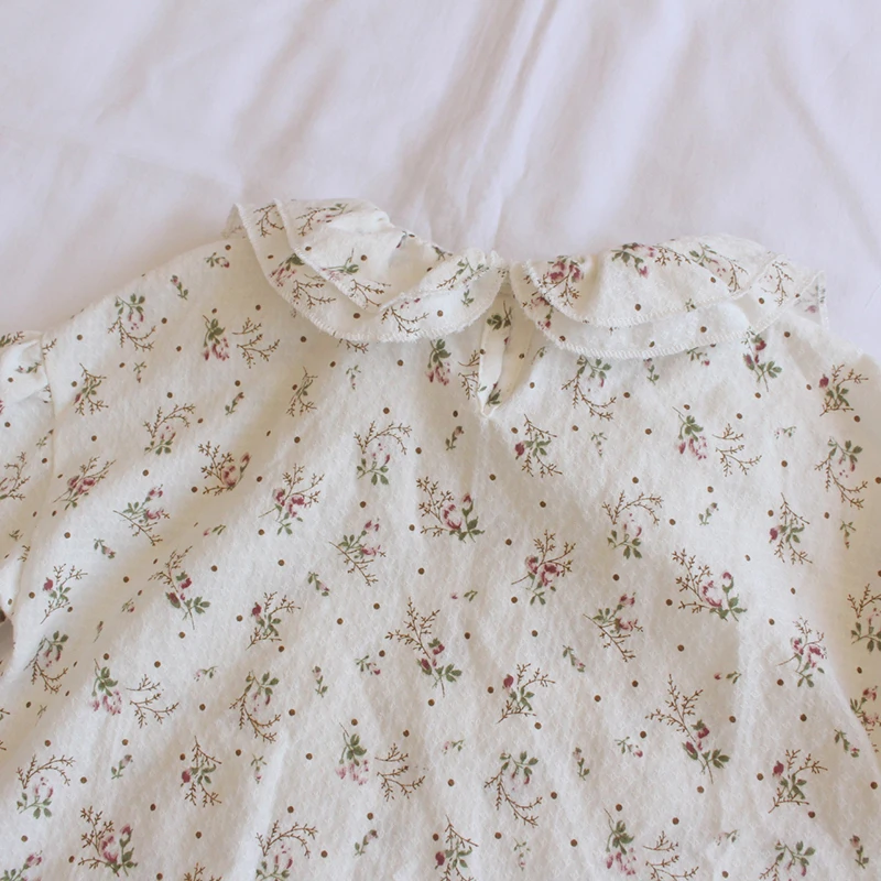 Korean Style Baby Girls Floral Printed Blouses Spring Toddlers Children Tops Ruffles Collar Long Sleeve Kids Shirts
