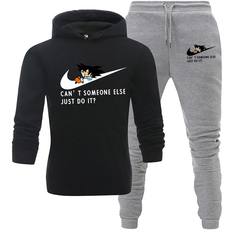 black gray Высокое качество, мужской комплект одежды, спортивная одежда, осенние толстовки, свитшоты, спортивные комплекты, мужские спортивные костюмы, мужские толстовки с капюшоном+ штаны, 2 шт - Цвет: black gray