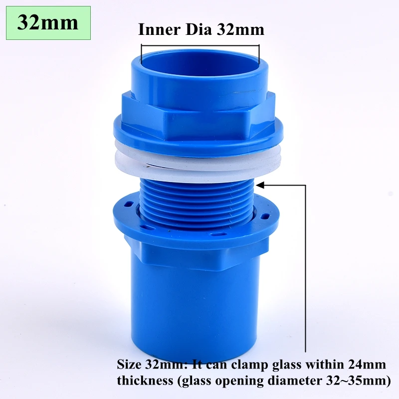 2~20pcs Blue I.D 20~50mm PVC Aquarium Butt Fish Tank Pipe Drainage Connector Thicken UPVC Pipe Drain Adapter Inlet Outlet Joints