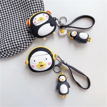 

cute cartoon design case for airpods pro cases penguin silicone cover for apple airpods 2 earphone accessories with ring pendant