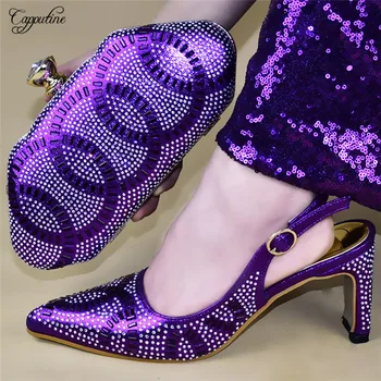

Pretty purple pointed toe party shoes and purse bag set nice pump shoes and handbag for lady 777-1, heel height 8.5cm