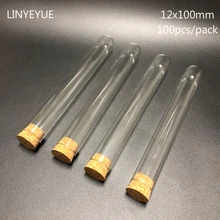 

100 Pieces/pack 12x100mm Lab Round Bottom Glass Test Tube with Cork Cap Stopper Laboratory Glassware