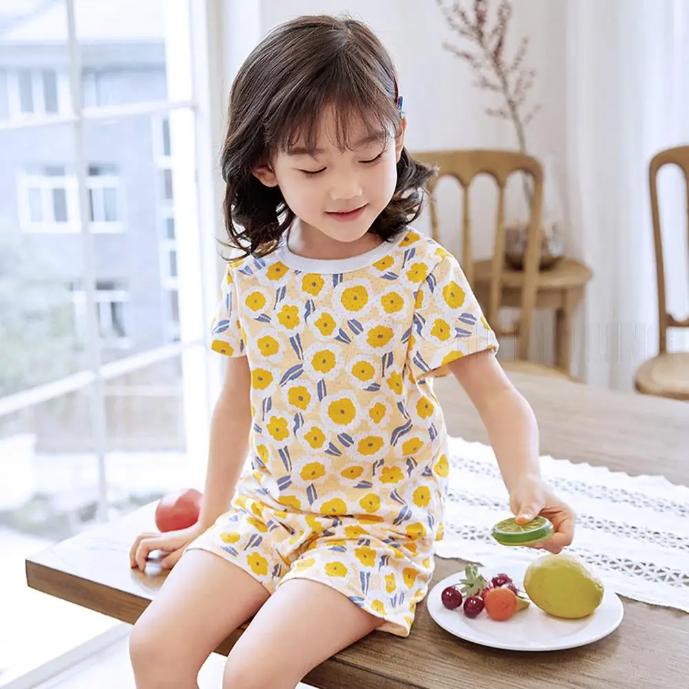 Children Cool Clothing Sets Girls Flower Summer Pajamas Baby Boy Dinosaur Car Pyjamas Kids Sleepwear For 2 3 4 5 6 7 8 9 10 11 y