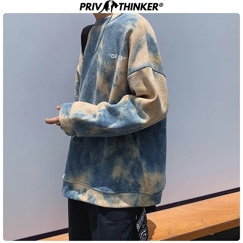  Privathinker Men Autumn Winter Tie Dyeing Sweatshirts Mens Loose Colorful Coat Hoodies Male Thicken