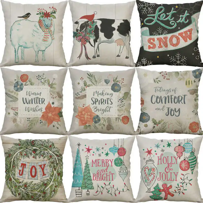 

Pillow case Home Decor 18" Cotton Line Christmas Cushion Cover Printing Deer