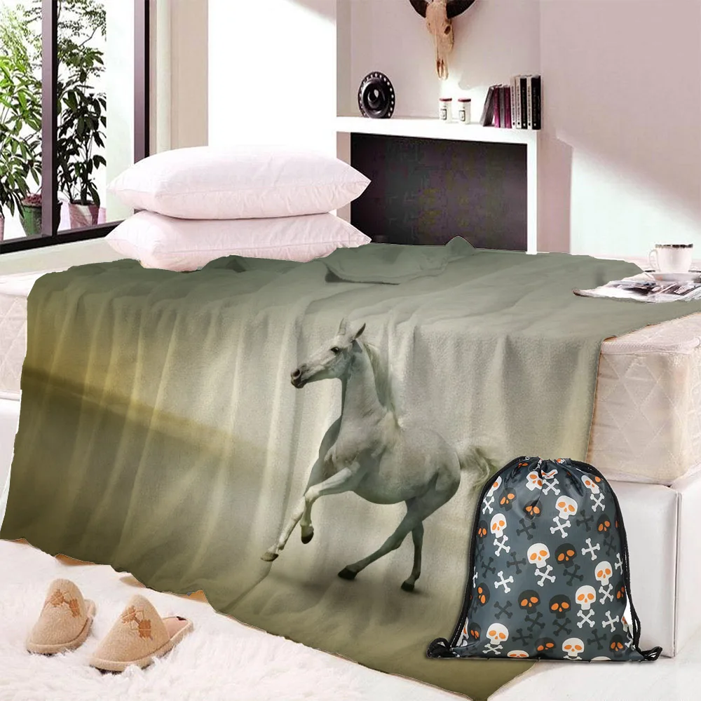 

Horses Fleece Throw Blanket 3D Dusty Lightning Printed Bedspread Photography Blanket on Sofa 150x230cm