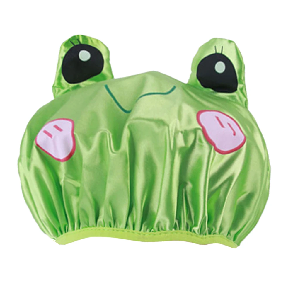 cute frog Двухслойная Детская ПВХ водонепроницаемая мультяшная маленькая мышка и розовая свинка шапочка для душа Атласная шапочка для купания шапочка для душа для детей - Цвет: cute frog