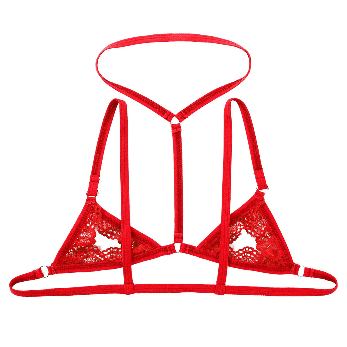 Mens Sheer Lace Lingerie Halter Adjustable Spaghetti Straps Bra Sissy Erotic Open Nipples Bralette Gay Wire-free Unlined Bra Top