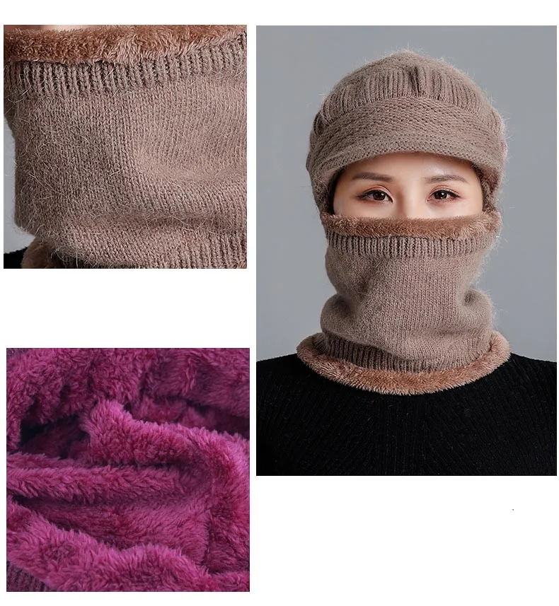 Зимние шапки Skullies Beanies, шляпа для мамы, модная женская шерстяная шапка-шарф, Балаклава, маска, шапка, вязаные шапки в полоску