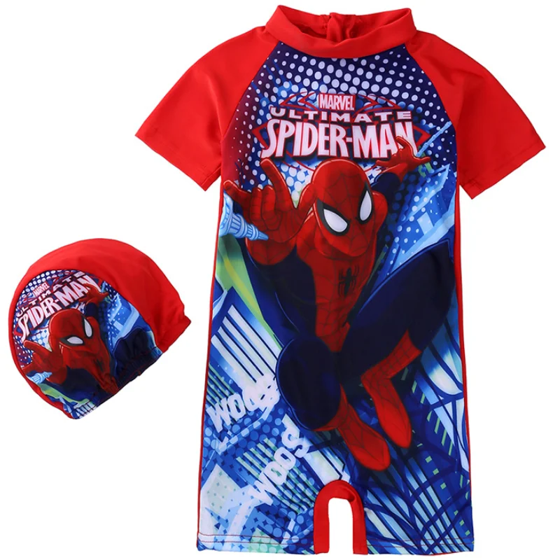 Kid Girl One Piece Swimwear Spiderman Marvel Super Hero Frozen Anna Elsa Pixar Cars Swimming Boy Beachwear Baby Bathing Cap Suit | Детская