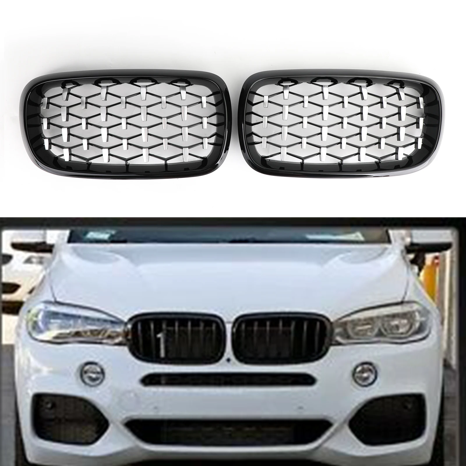 Хромированный/черный Передний решетчатый гриль Areyourshop для BMW X5 F15 2014 2015 2016 51117294486