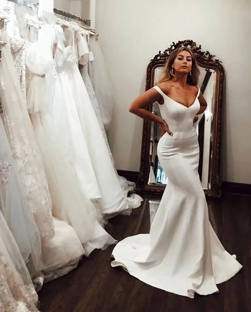 Abito da sposa a sirena semplice con spalle scoperte abito da sposa lungo  in raso morbido abiti da sposa su misura|Wedding Dresses| - AliExpress
