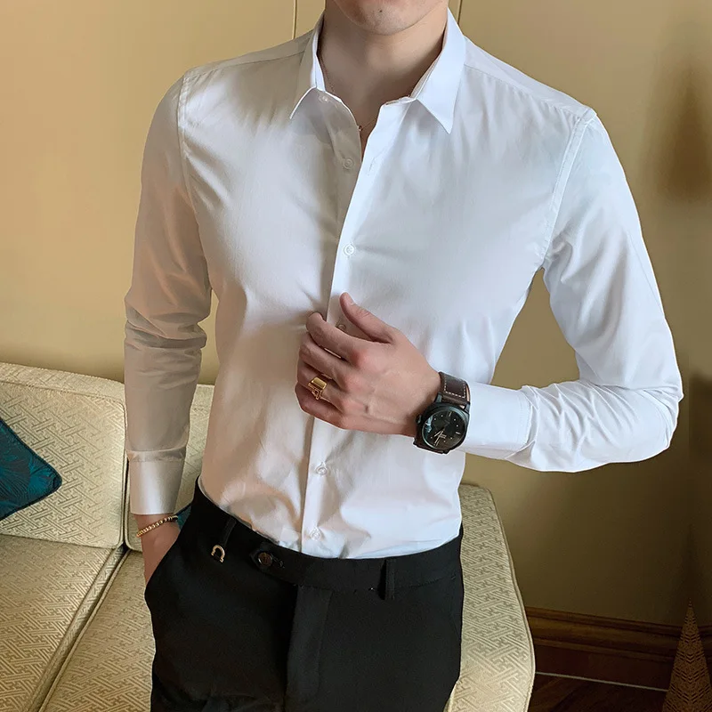 

LUX ANGNER Fashion Mens Long Sleeve Dress Shirts Male Solid Slim Fit Casual Business Shirts Men Brand Social Dress Shirt S-8XL